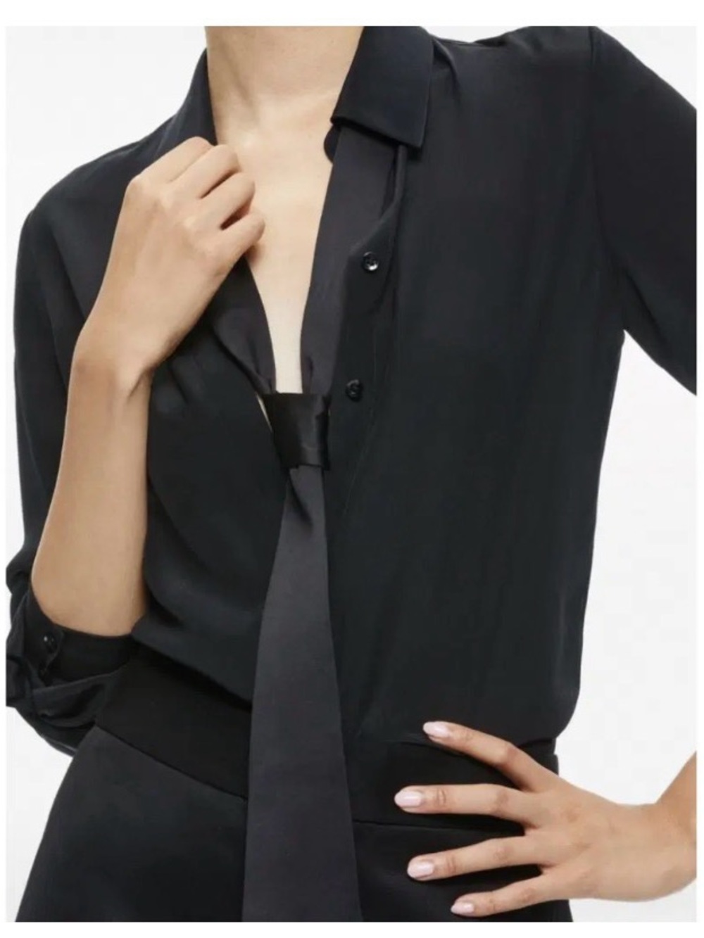 Alice + Olivia Black Silk Tie-Front Blouse size S NWT